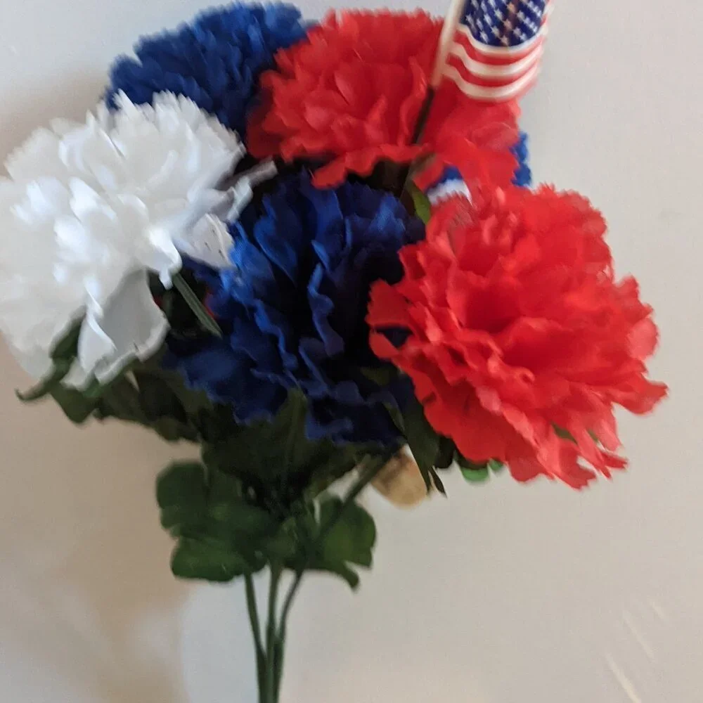 NWT Red White Blue Faux Floral Carnations Bouquet US Flag 4th of July Michael's